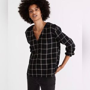 Madewell light spun long sleeve top in windowpane